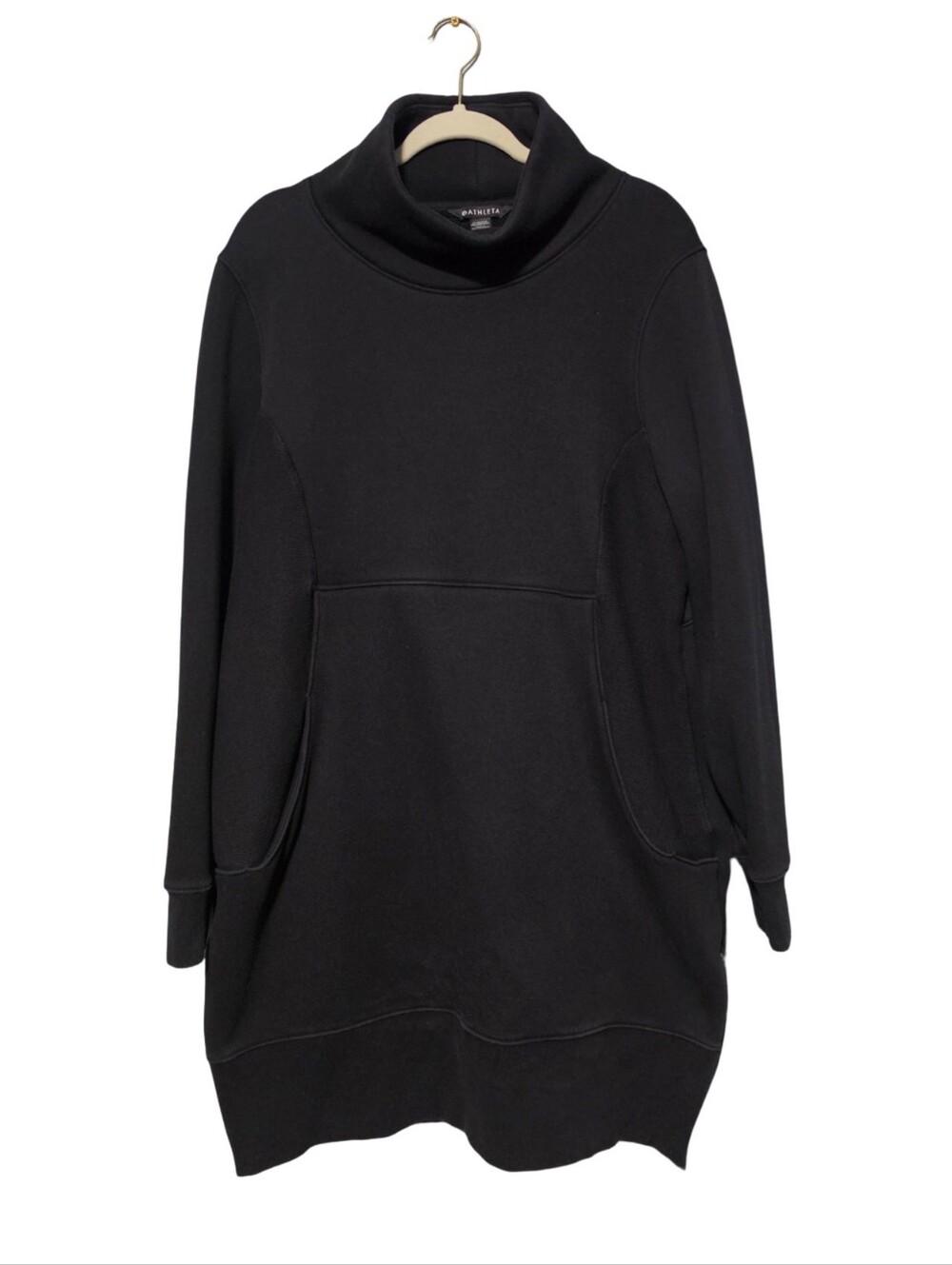 ATHLETA Cozy Karma Funnel Neck Dress Womens 1X Black Sweatshirt Athleisure Comfy - Picture 2 of 8